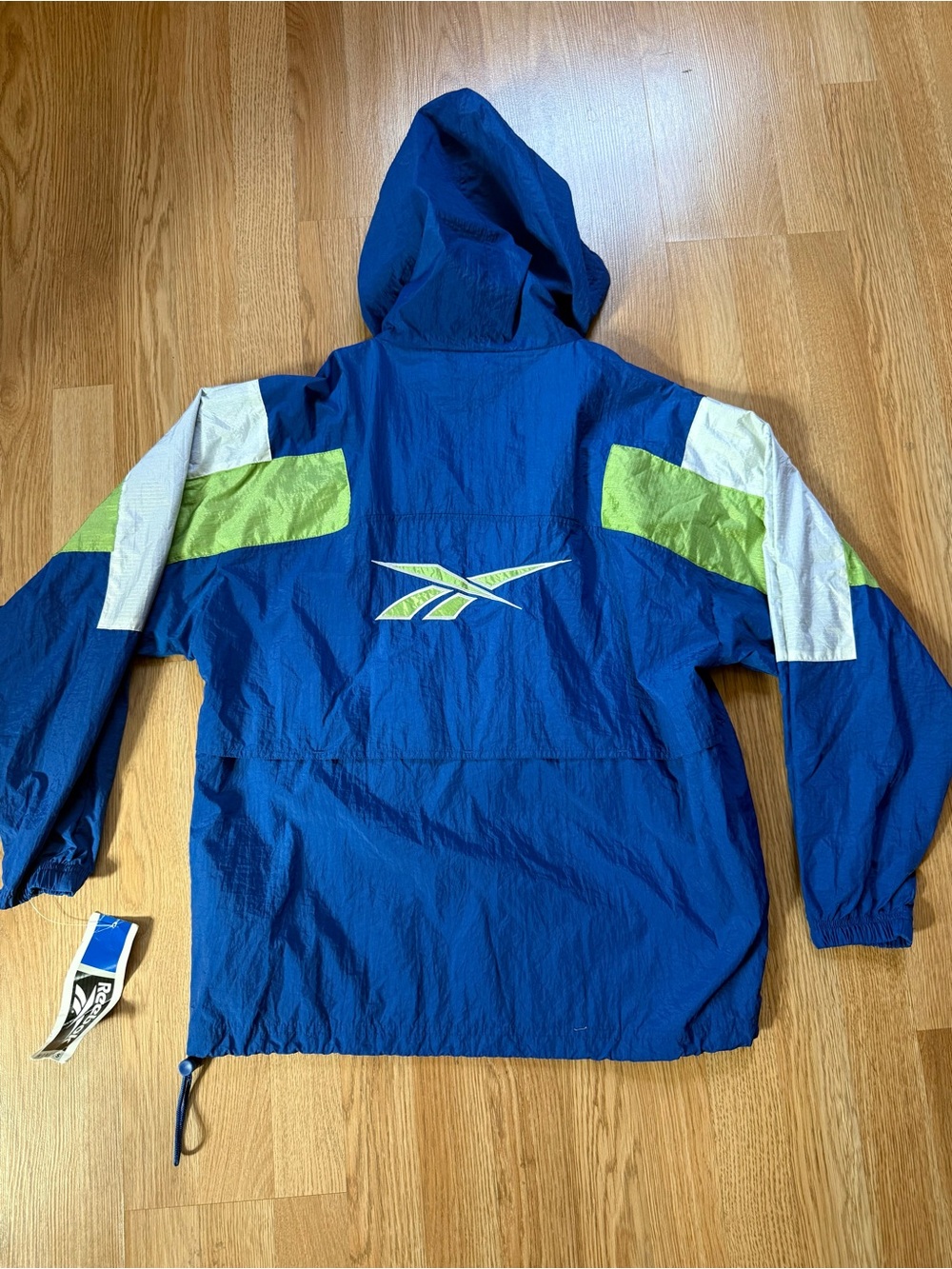 Vintage 90s Reebok Embroidered Hoodie Track Jacket Windbreaker small Green Blue